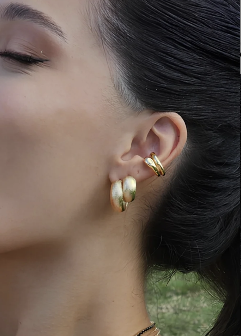 Gold Texture Small Hoops earrings - Image 2